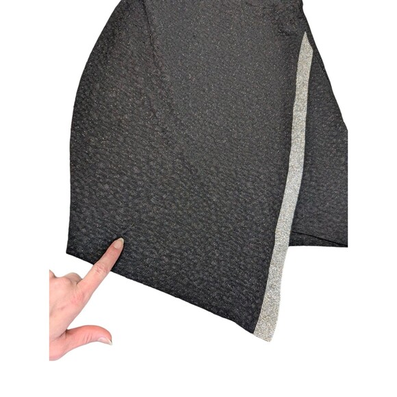 Windsor Black Asymmetrical Mini Dress L Spaghetti Straps Bodycon Rhinestones - Picture 7 of 16